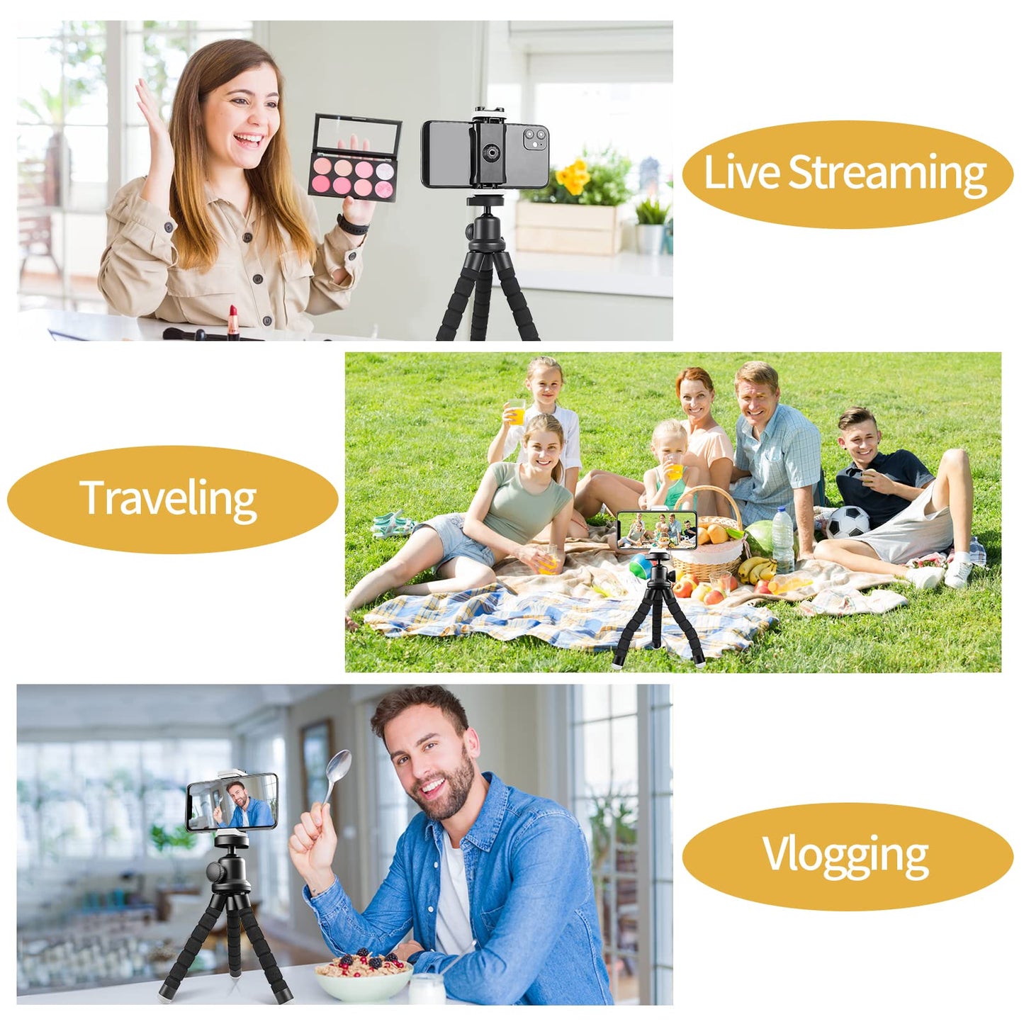 Phone Tripod for iPhone, Flexible Mini Stand with Remote for Recording