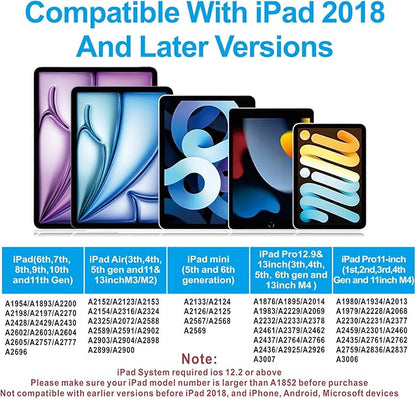 Stylus Pen for iPad 2018-2025 with Palm Rejection, Apple Pencil for Pad11th/10th/9th/8th/7th/6th Gen, iPad Pro 11/12.9 inch, New iPad Air 2025 11&13-inch(M3/2) /5th/4th/3th Gen, iPad mini 6th/5th
