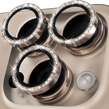 YWXTW Designed for iPhone 16 Pro/iPhone 16 Pro Max Camera Lens Protector Bling, [New Glitter Design] Individual Metal Tempered Glass Camera Cover Accessories Case Friendly (Desert Titanium)