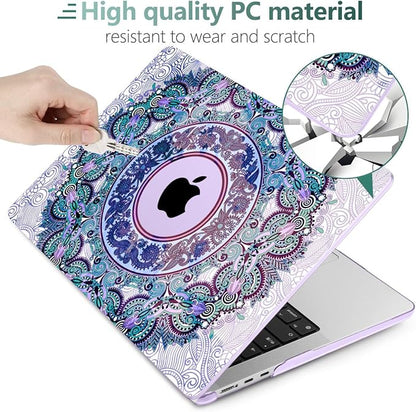 TWOLSKOO Compatible with M4 MacBook Air 15 inch Case 2025-2023 Released Model M4 A3241 M3 A3114 M2 A2941, Plastic Hard Shell & Screen Protector & Keyboard Cover & Trackpad Film, Purple Mandala