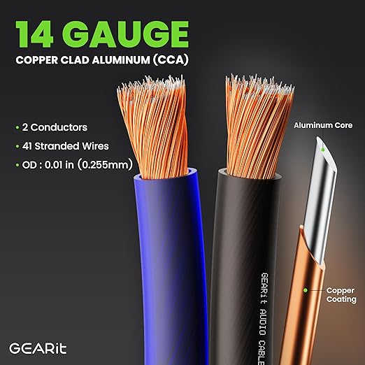 GEARit Speaker Wire 14 Gauge, Speaker Cable 100ft for Car Audio, Home Theater, CCA(Black Blue)