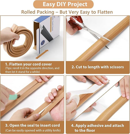 Floor Cord Cover 6ft, Cord Hider Floor Gray Wood, Cable Management Prevent Trips, Cable Cover Wire Covers for Electric Power Cords, Wire Protector Cavity W0.47in x H0.28in Grey