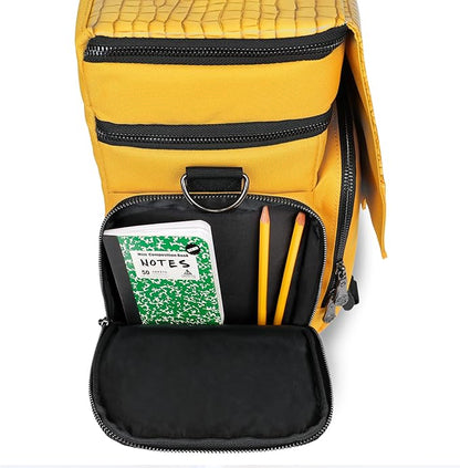 ENHANCE Collector's Edition RPG Adventurer's DnD Bag - Dragon Hide Exterior Travel RPG Bag with Tabletop Miniatures Storage Vault, Mat Holder, DnD Dice & Token Pockets, Fits 4-8 Books (Dragon Gold)