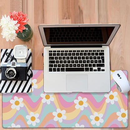 Large Mouse Pad Floral and Wavy Gaming Desk Pad Computer Keyboard Non-Slip Waterproof Mouse Mat with Rubber Base and Stitched Edges Entertainment Office Writing Desk Mat 35.4 x 15.7 Inches