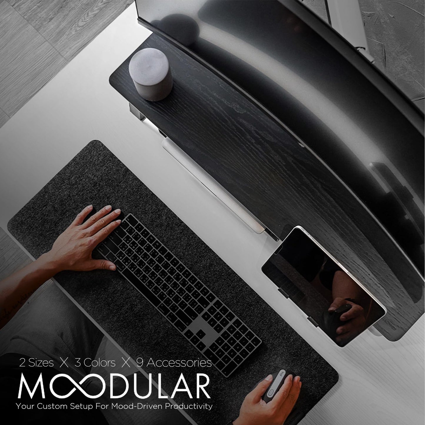 ULTRARM Moodular Wooden Monitor Stand Desk Organizer, Standard 33.4" Black