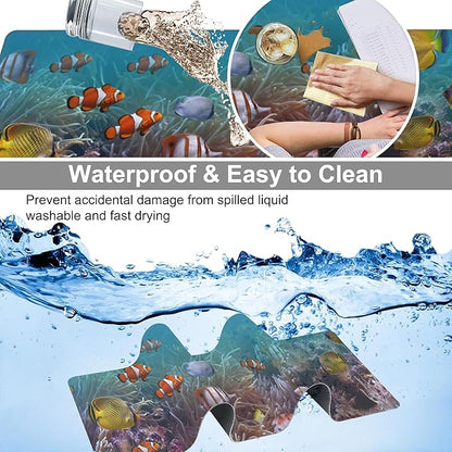Vibrant Underwater World Desk Mat,Large Tropical Fishes on Coral Reefs Gaming Keyboard Mouse Pad,Non-Slip Rubber Base Desk Pad Thick Stitched Edges Waterproof Mousepad Mouse Mat 31.5"x11.8"