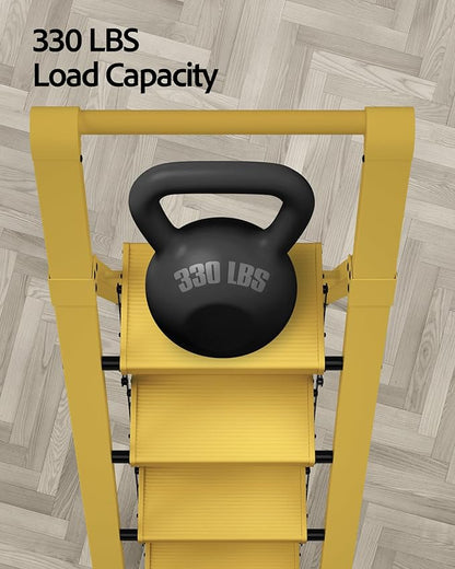 Taranta 4 Step Ladder, Lightweight Aluminum Step Stool with Convenient Handgrip, Folding Ladder with Anti-Slip Pedals, 330lbs Capacity Stepladder for Home, Office, Kitchen - Twilight Yellow