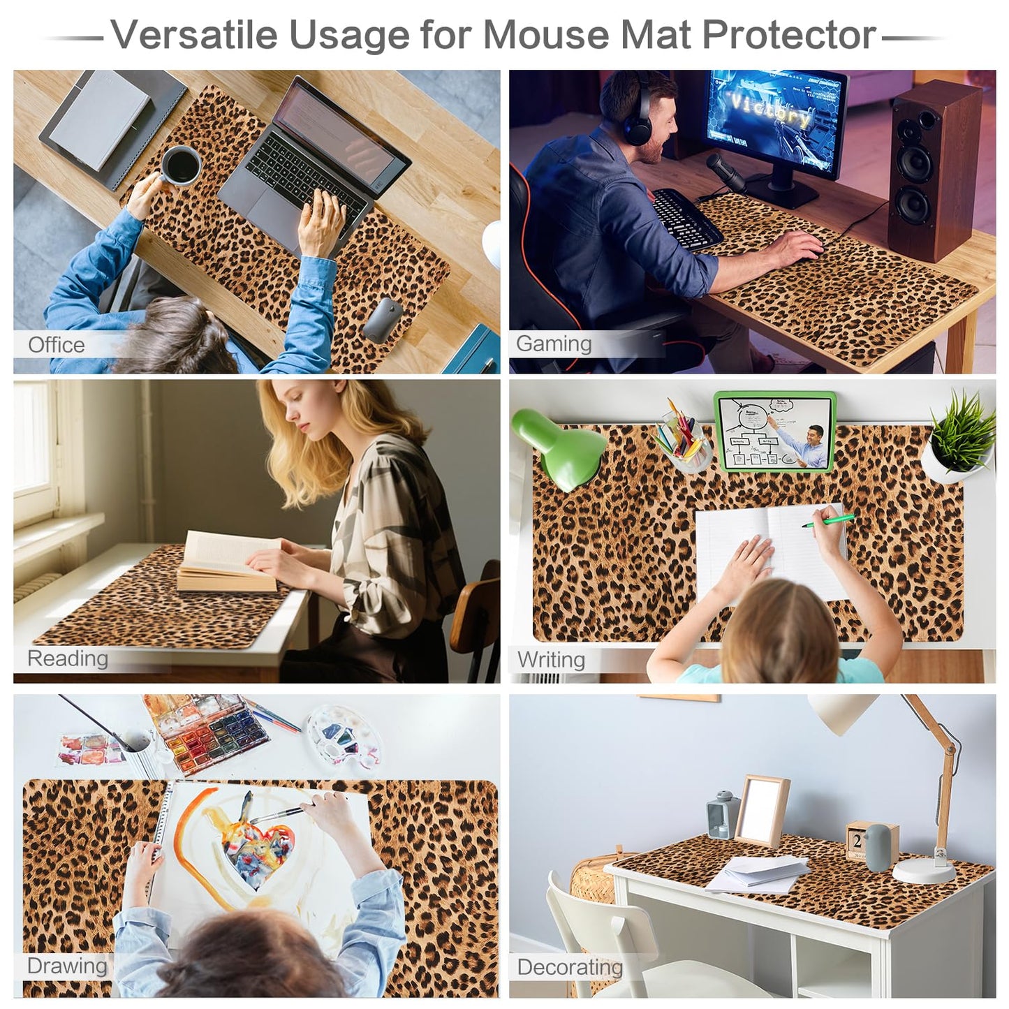 Lokigo Big Desk Pad, Large Desk Mat, 31.5"x15.7", Leopard Print