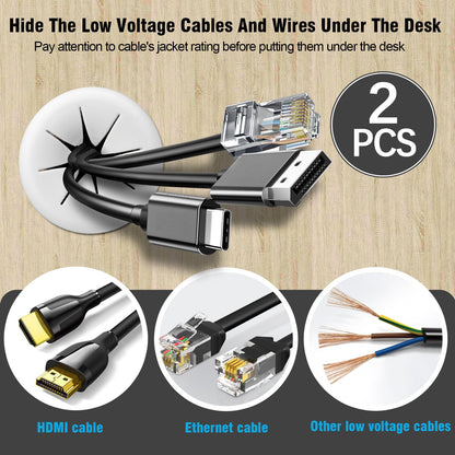 2" White Desk Grommet, JTemgle Flexible Cable Grommet Rubber Cable Hole Cover Wire Organizer Caps Desktop Cord Management for Home Office TV Stands Tabletops, 2 Pieces