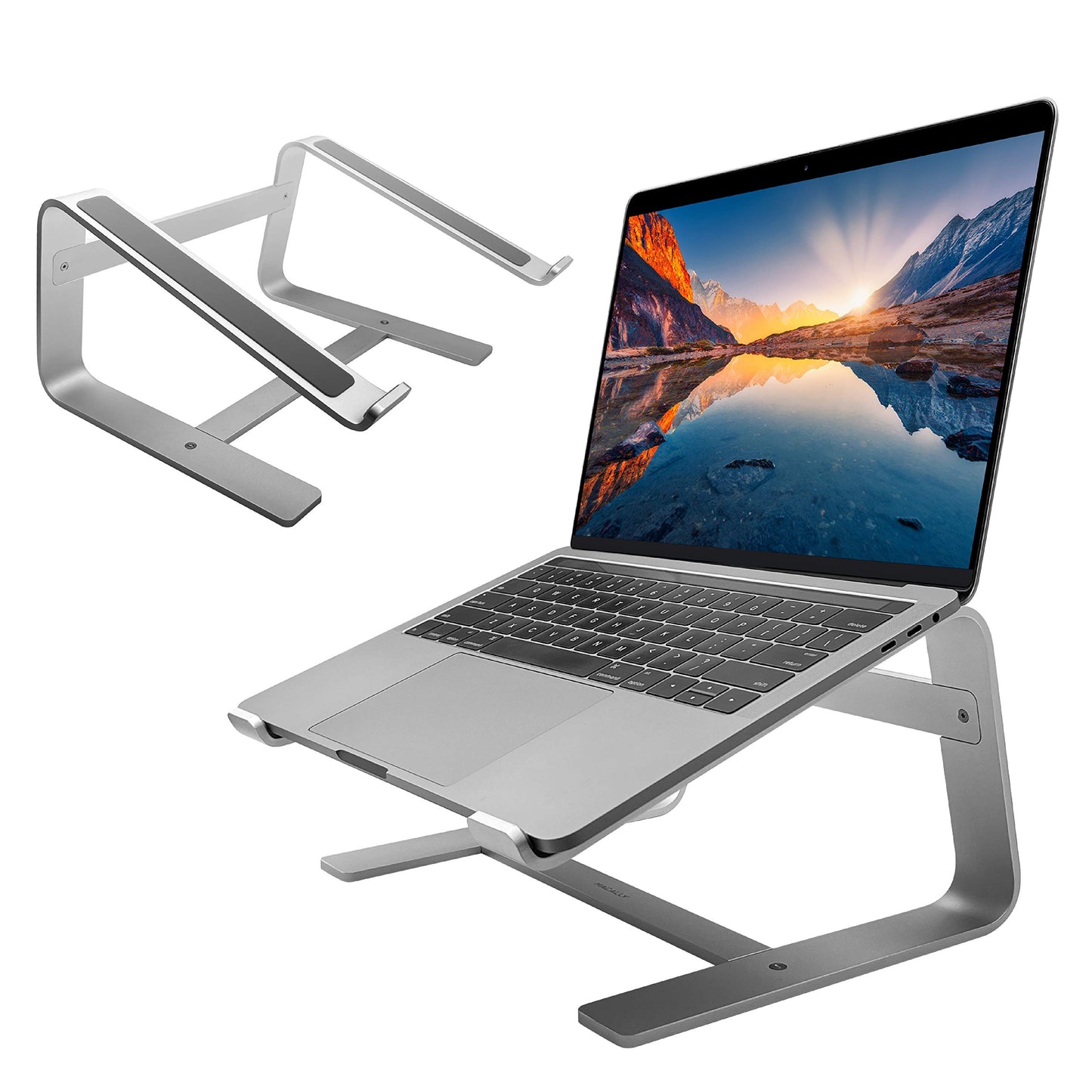 Macally Aluminum Laptop Stand for Desk - Works with All MacBook/Pro/Air & Laptops Between 10” to 17.3” - Sleek and Sturdy Laptop Riser - (ASTAND), Silver Aluminum