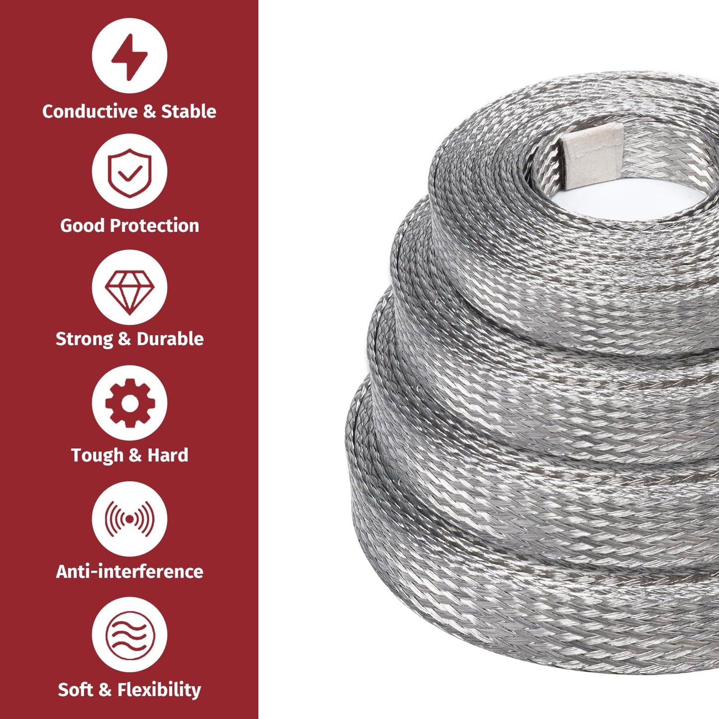 BuyUneed Tinned Copper Metal Braid Sleeving Wire Shielding 1/2inch-13ft