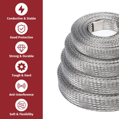 BuyUneed Tinned Copper Metal Braid Sleeving Wire Shielding 1/2inch-13ft