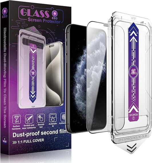 SHANG PIN JIA 2 Pack Screen Protector Tempered Glass for iPhone 11 Pro and iPhone XS/X 5.8-Inch, Auto Dust Removal, No Bubbles, High Definition Clear, Easy Installation