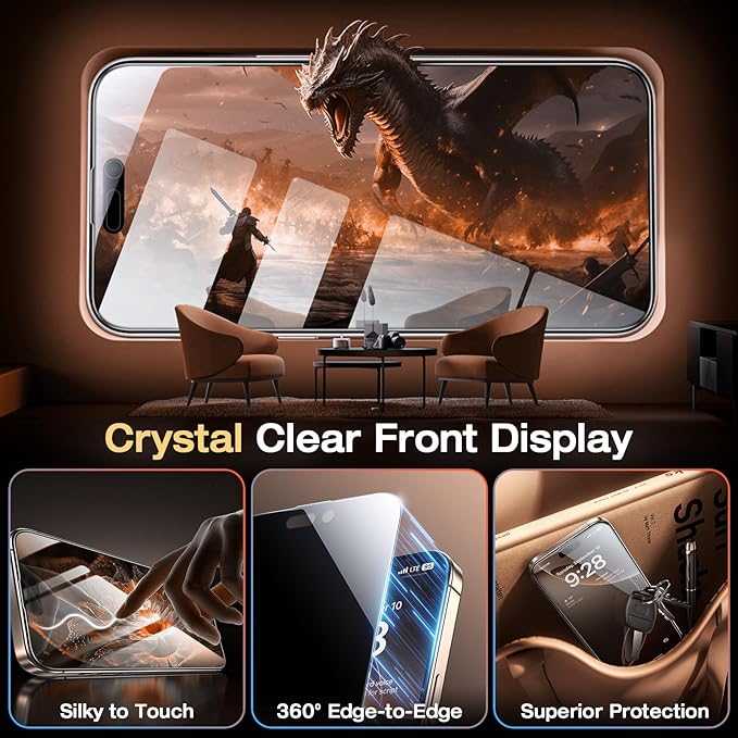 EGV Compatible for iPhone 16 Pro Max Privacy Screen Protector [9H+ Military Grade Shatterproof & 100% Anti Spy], Privacy Screen iPhone 16 Pro Max Tempered Glass, Full Coverage Protection, 2 Packs