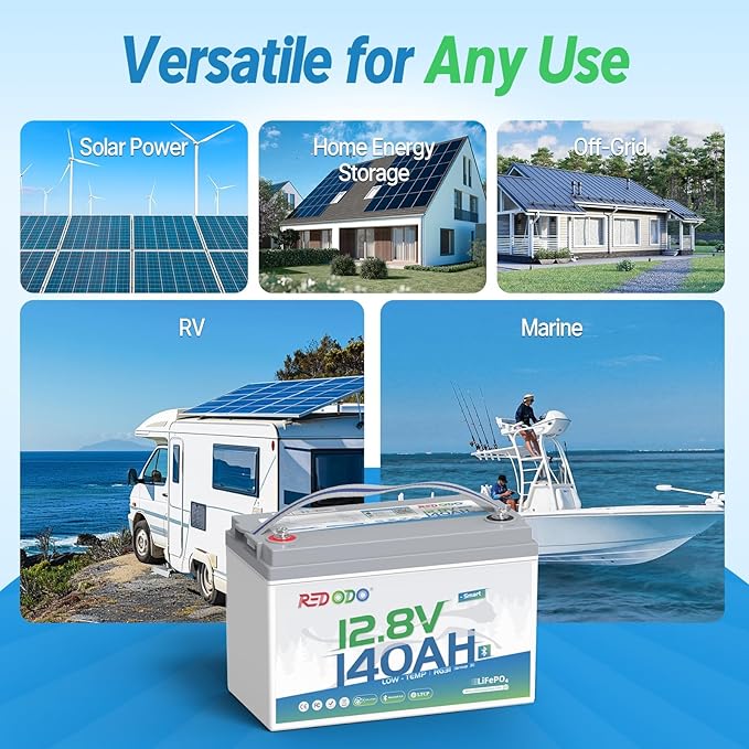 Redodo 12V 140Ah LiFePO4 Battery Group31, 10-Year Lifespan, 150A BMS & Bluetooth Monitoring, Ideal for RVs, Solar, Marine, Boat, Solar and Off-Grid