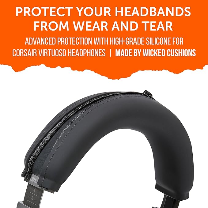 WC BandZ Virtuoso V2 - Silicone Headband Cover for Corsair Virtuoso Headphones by Wicked Cushions | Machine Washable, No More Flaking Leather | for Virtuoso Wireless, XT, and SE | Black