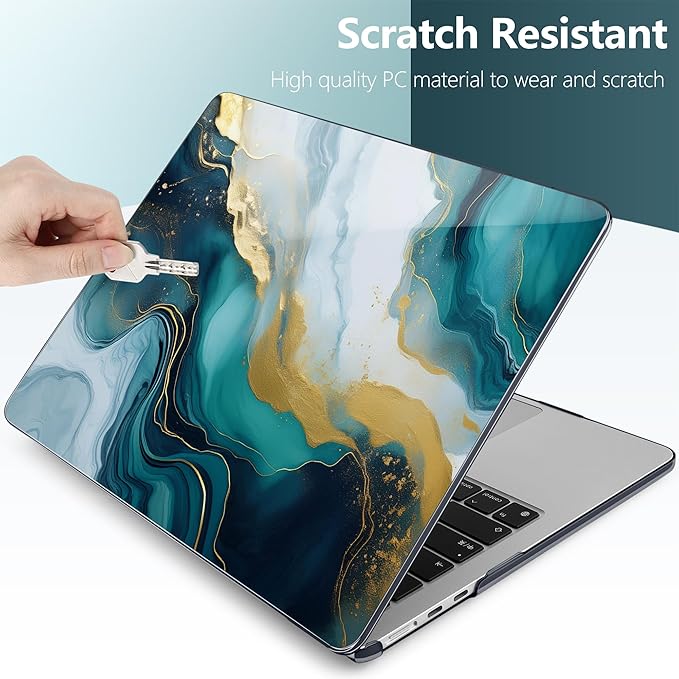 TWOLSKOO Compatible with M4 MacBook Air 13.6 inch Case 2025-2022 Release M4 A3240 M3 A3113 M2 A2681, Plastic Hard Shell & Keyboard Cover & Type C Adapter & Screen Protector, Graphite Marble