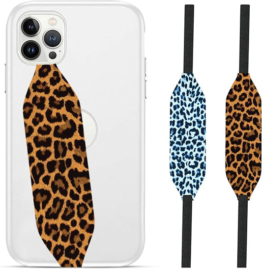 Switchbands Phone Grip Strap - Pack of 2 Reversible Finger Holder for Phone Back, Customizable Anti-Slip Design, Wireless Charging Compatible Detachable Holder for iPhone - Blue & Gold Cheetah
