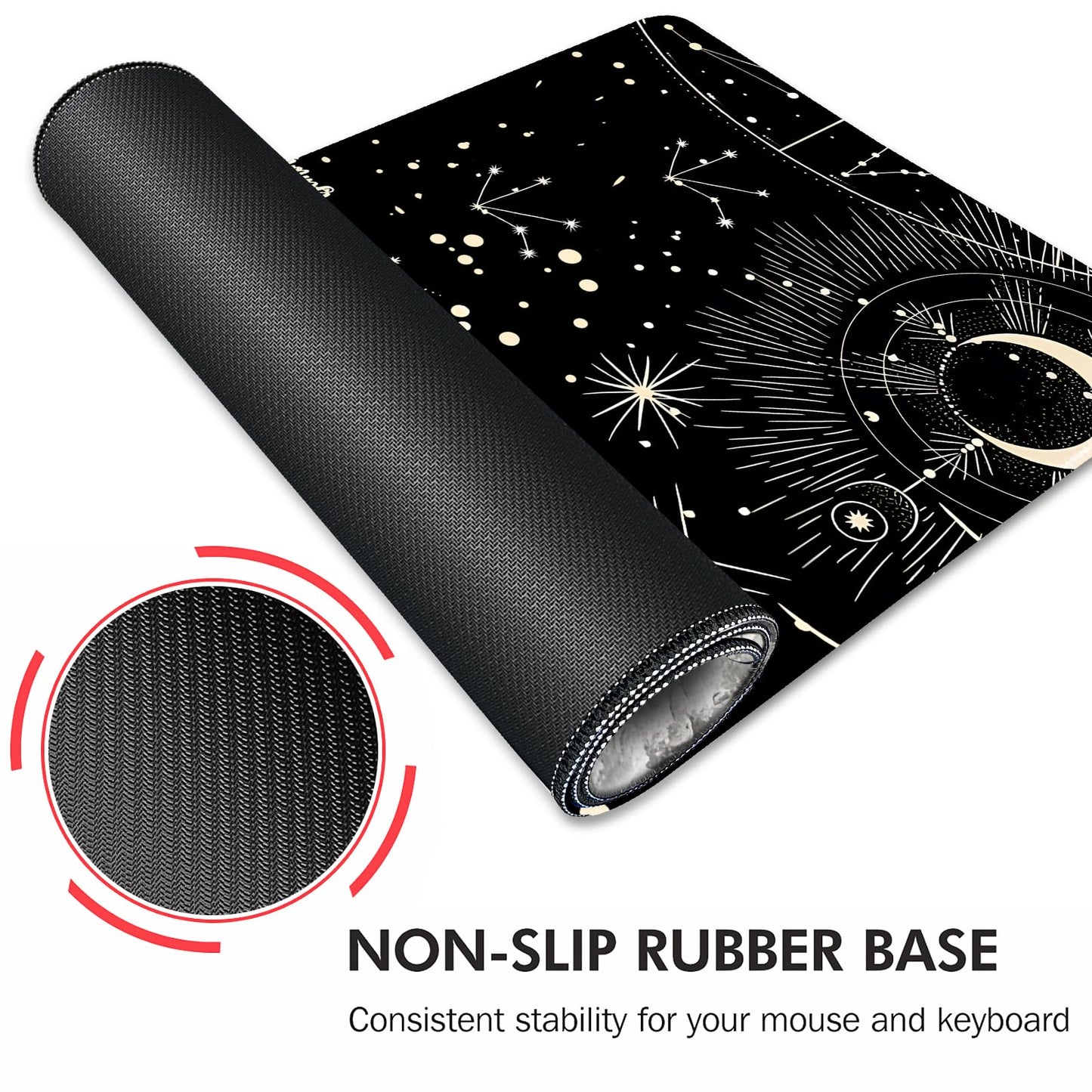 Galdas Gaming Mouse Pad XXL XL Large Long Extended Big Mousepad Non-Slip Rubber Keyboard Desk Pad with Stitched Edges for Laptop Home Office (31.5x11.8x0.08 Inch) … (Black Moon)