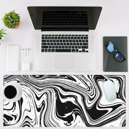 NIYLYNSYN Mouse Pad Large Black and White Fluid Non-Slip Gaming Desk Mat with Stitched Edge Laptop Keyboard Desk Pad for Work Home Gaming (35.4 x 15.7 Inches)