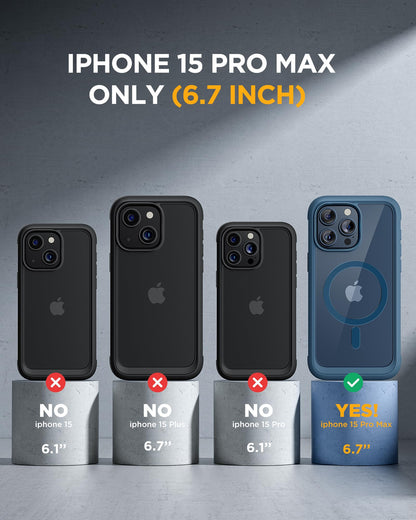 Miracase Magnetic for iPhone 15 Pro Max Case 6.7'' [Compatible with Magsafe] Full-Body Drop Proof Phone Case for iPhone 15 Pro Max with Built-in 9H Tempered Glass Screen Protector,Blue
