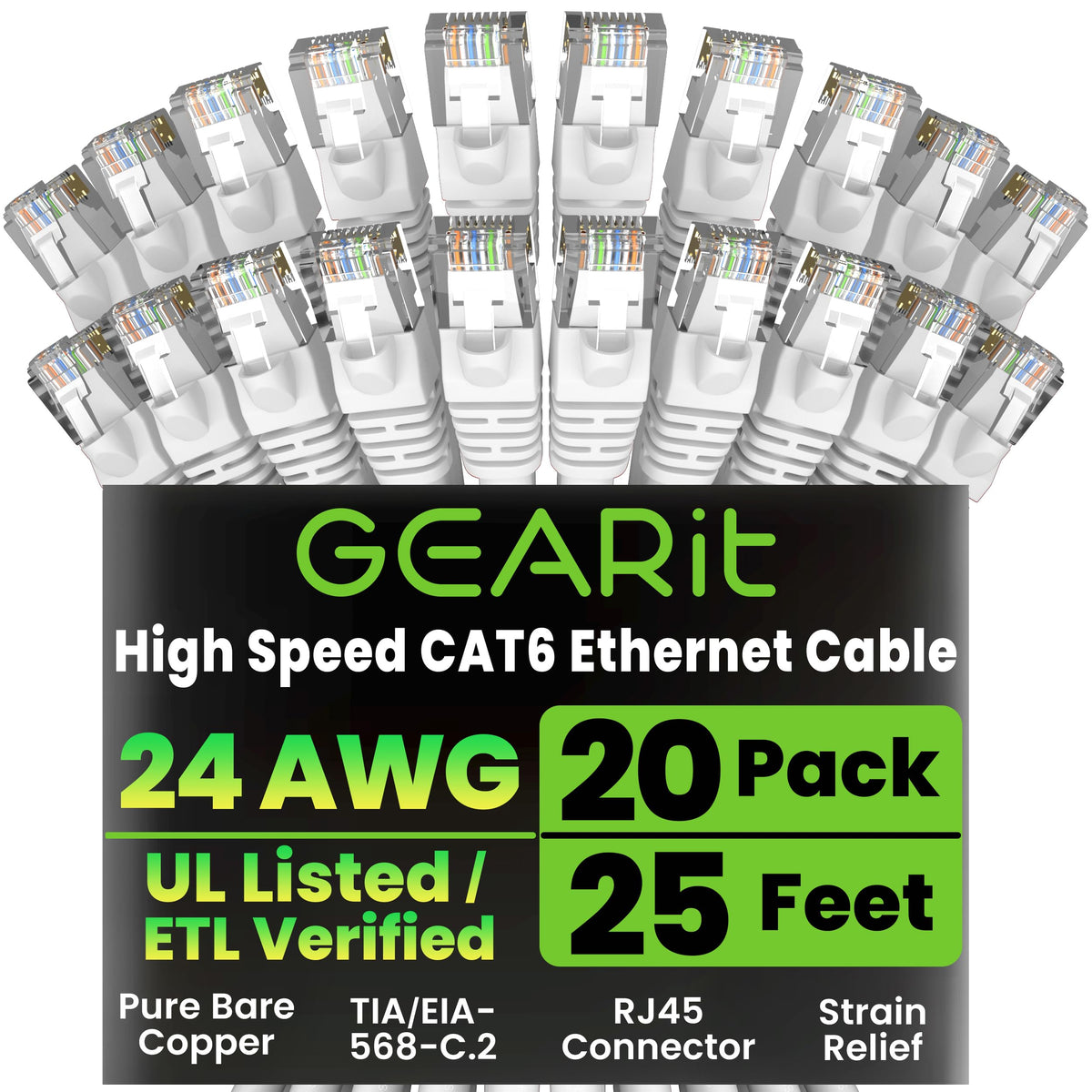 GEARit Cat6 Patch Cables Cat 6 Ethernet Cable 1 ft 20-Pack Purple