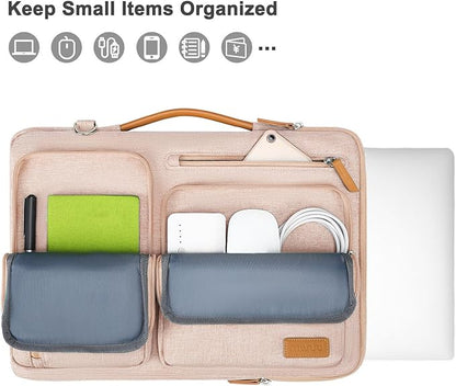 MOSISO 360 Protective Laptop Shoulder Bag,15 inch Computer Bag Compatible with MacBook Air M4 M3 M2/Pro A1990 A1707, Dell XPS Plus,Side Open Messenger Bag with 4 Zipper Pockets&Handle, Khaki