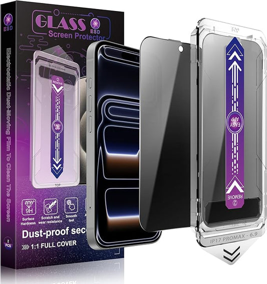 CHRYSHA 2-Pack Privacy Screen Protector for iPhone 17 Pro Max 6.9-Inch, Auto Dust Removal, No Bubbles,Anti-Spy Tempered Glass Film, Easy Installation