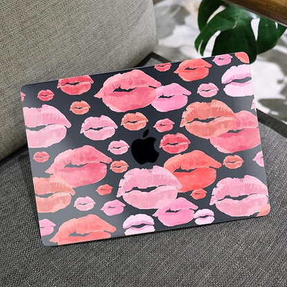 MEEgoodo for MacBook Air 13.3 inch Case 2021 2020 2019 2018 A2337 M1 A2179 A1932, Laptop Shell for MacBook Air M1 with Keyboard Webcam Cover & Trackpad Film & Type C Adapter,Red & Pink Lips