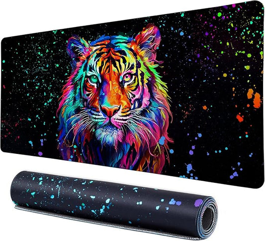 Lokigo Cool Tiger Desk Pad, Large Gaming Mouse Pad 31.5"x15.7", Waterproof Big Mouse Pad for Desk Rubber Base Desk Matt with Stitched Edges Keyboard Mousepad for Laptop, Game, Work, Study