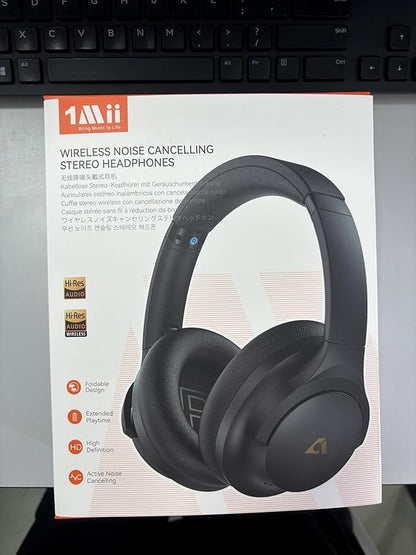 1Mii Y8+ Noise Cancelling Headphones Bluetooth, Wireless LDAC Hi-Res Audio, Custom EQ via App, 75H Playtime, Comfort Fit, Over Ear Headphones Foldable for Airplane Travel Home Office Cream White