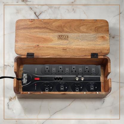 Acacia Cable Management Box - Rustic Design (Natural, Large)
