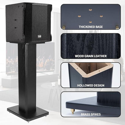 24 Inch Speaker Stands Wood Grain Universal Floor Speaker Stands Pair Heavy Duty Surround Sound Speaker Monitor Stand for Home Theater with Sand Filling Tuning Function - Black