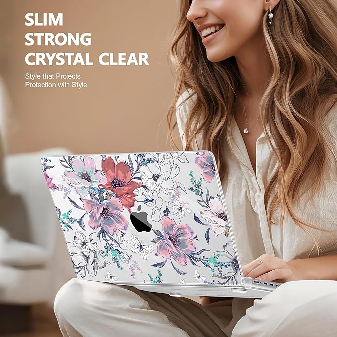 for MacBook Pro 16 inch Case 2021 2022 2023 2024 Release A3186 A3403 M4 A2991 M3 A2780 M2 A2485 M1 Pro/Max, Hard Shell Case with Screen Protector & Keyboard Cover, Floral C319