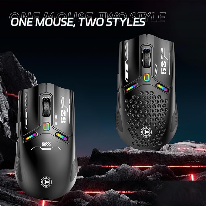 TENMOS M530 Wireless Gaming Mouse, 2.4G/Bluetooth/USB C Wired Rechargeable Mouse, 12000 DPI, RGB, 6 Programmable Buttons, Honeycomb Magnetic Cover, with Receiver Extender for Laptop/PC/Mac, Black