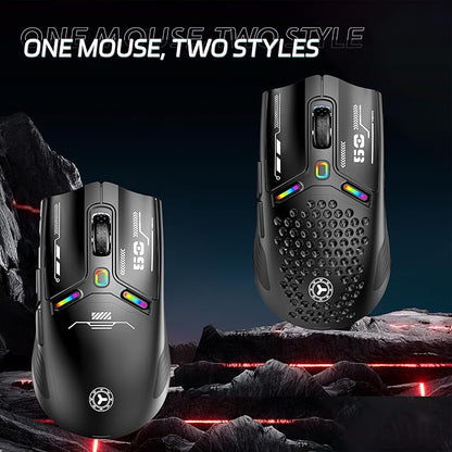 TENMOS M530 Wireless Gaming Mouse, 2.4G/Bluetooth/USB C Wired Rechargeable Mouse, 12000 DPI, RGB, 6 Programmable Buttons, Honeycomb Magnetic Cover, with Receiver Extender for Laptop/PC/Mac, Black