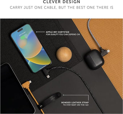 Native Union Belt Cable Duo – 5ft Ultra-Strong Braided Universal Charging Cable – Made with Recycled Materials – 2-in-1 Multi-Device MFi Certified Connectors for Lightning & Type-C Devices (Kraft)