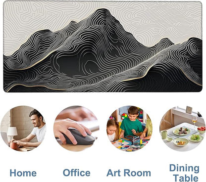 Gaming Desk Pad Large Extra Length Abstract Lines Mouse Pad Keyboard Laptop Non-Slip Waterproof with Rubber Base Thick Stitched Edge Mouse Mat for Office Home 35.4 x 15.7 Inches