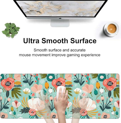 Colorful Flowers and Berries Desk Mat,Large Beautiful Floral Branches Gaming Keyboard Mouse Pad,Non-Slip Rubber Base Desk Pad Thick Stitched Edges Waterproof Mousepad Mouse Mat 31.5"x11.8"