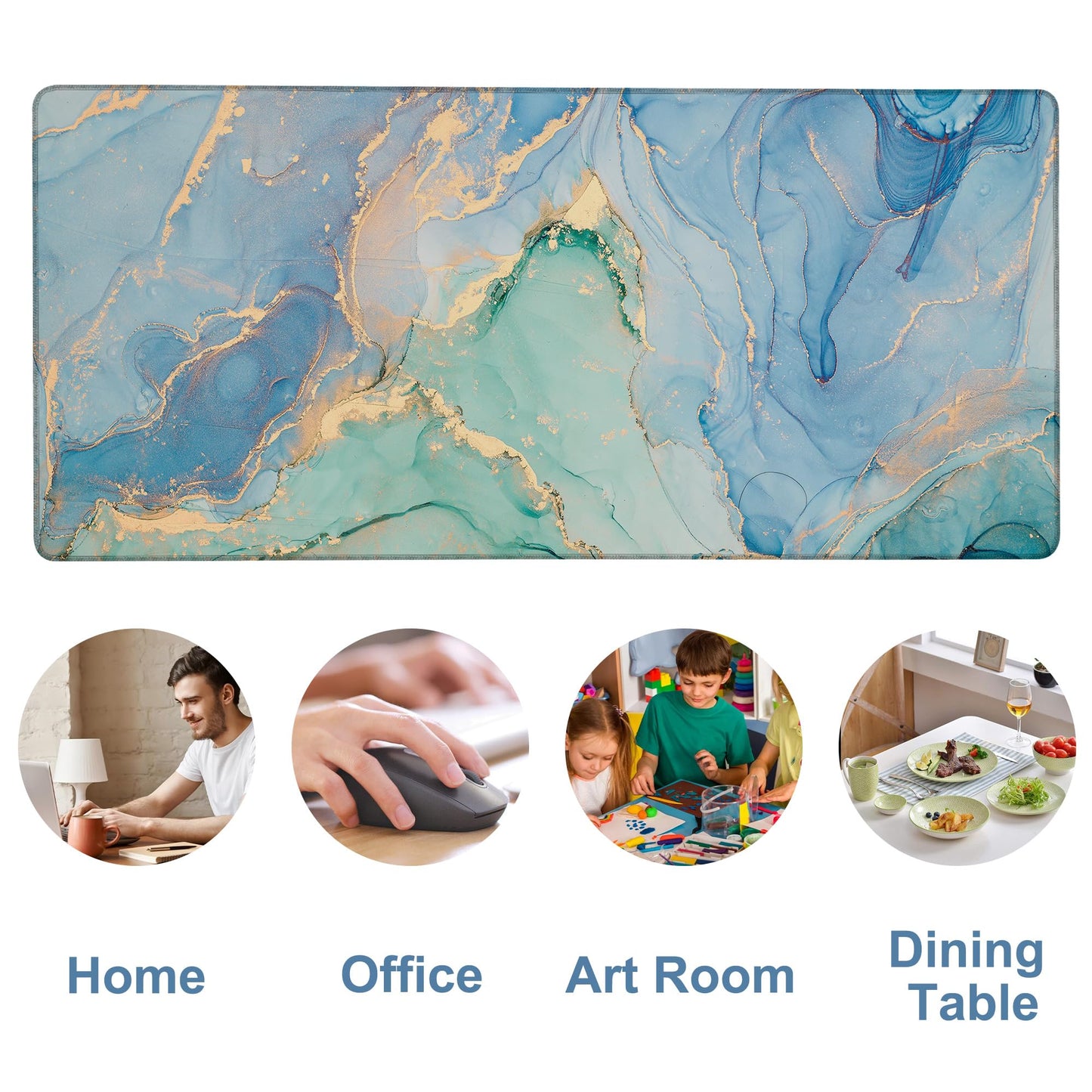 NITAHHHY Gaming Desk Pad Large Extra Length Fluid Art Marble Mouse Pad Keyboard Laptop Non-Slip Waterproof with Rubber Base Thick Stitched Edge Mouse Mat for Office Home 35.4 x 15.7 Inches