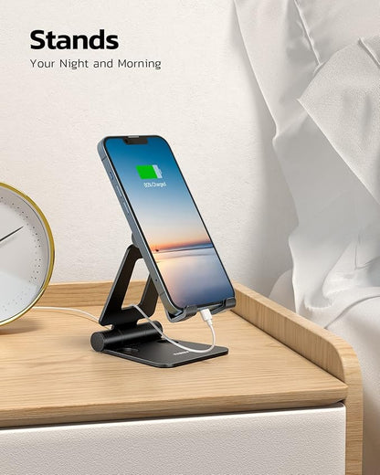 Nulaxy Dual Folding Cell Phone Stand, Fully Adjustable Foldable Desktop Phone Holder Cradle Dock Compatible with iPhone 17 16 15 14 13 12 11 Pro Max Xs Xr X 8, Nintendo Switch, All Phones