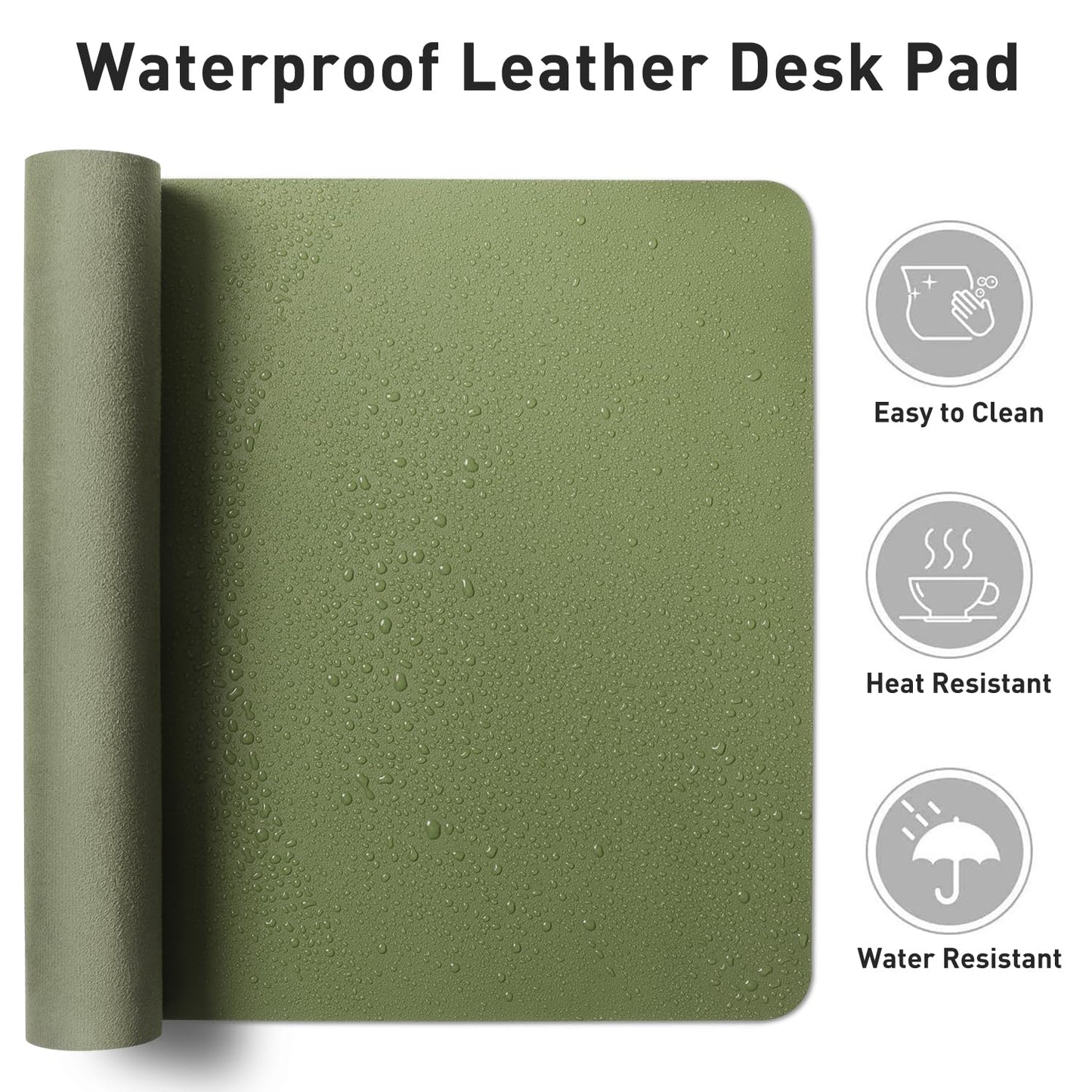 Aothia Desk Protector Mat, Mouse Pad, Non-Slip Waterproof PU Leather Desk Blotter, Laptop, Writing for Office and Home (23.6" x 13.7", Olive Green)
