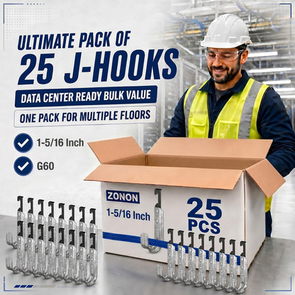 Zonon 25 Pcs J Hooks for Hanging Metal J Hook Hangers Cable Support with Bat Wing Heavy Duty G60 Galvanized Steel Cable Hooks for Attaching Ceiling Wire Threaded Rod (1-5/16 Inch)