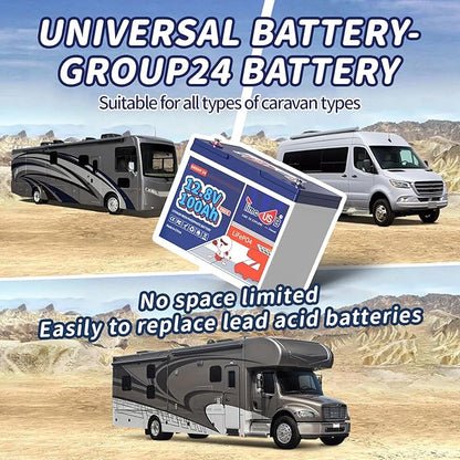 12V 100Ah Group24 Mini LiFePO4 Battery, Grade A Battery Cells, Drop-in Replacement for Lead Acid Battery, 100A BMS, Up to 15000 Cycles, Lithium Battery for RVs, Trolling Motor & Solar System
