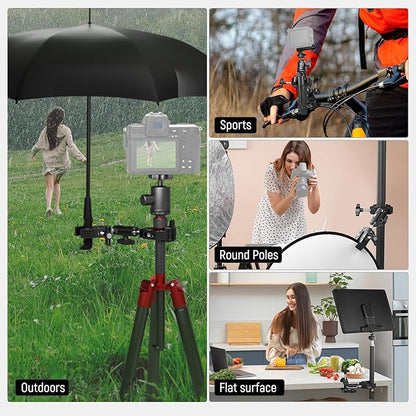 NEEWER Double Super Clamp with Magic Arm, Cleaning Cloth, Umbrella Camera Pole Clamp Mount for Desk Photo Studio Light Stand, Reflector, Scrim, Cross Bar, Motorcycle, Photography Accessories, UA036
