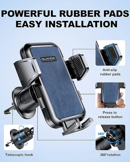 [2025 New] Car Vent Phone Mount, [Upgrade Hook Clip Never Shake] Adjustable 360 Rotation Vent Clip Car Phone Holder Mount, Big Phone & Thick Case Friendly Fit for All iPhone, Samsung & Cell Phone