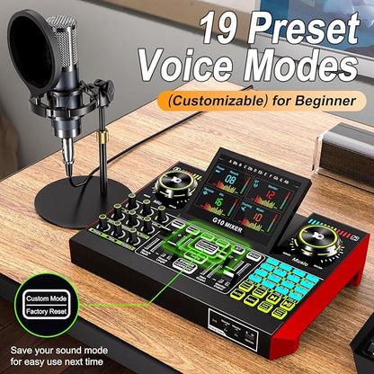Podcast Equipment Bundle with Live Sound Card Audio Mixer, 3.5mm Condenser Microphone for PC/Phone Streaming and Singing, Podcast Microphone Bundle with Voice Changer sound board