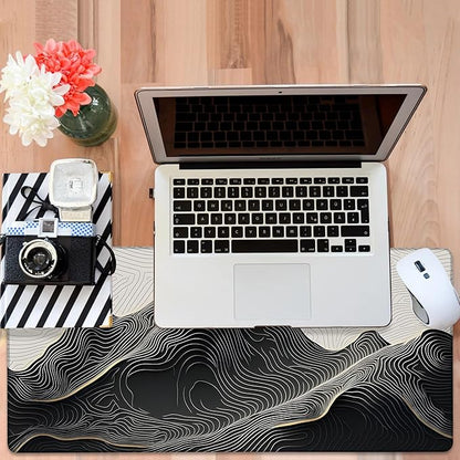 Gaming Desk Pad Large Extra Length Abstract Lines Mouse Pad Keyboard Laptop Non-Slip Waterproof with Rubber Base Thick Stitched Edge Mouse Mat for Office Home 35.4 x 15.7 Inches