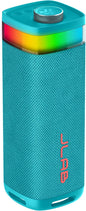 JLab JBuds Party Portable Bluetooth Speaker, 2 Full-Range Drivers + 2 Passive Woofers, IP56 Waterproof, 12 Hours Playtime, Connect Multiple Speakers, Custom Sound + RGB Lighting via App, Cyan