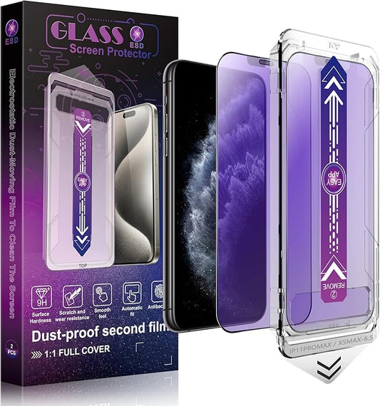 SHANG PIN JIA 2 Pack Anti Blue Light Matte Screen Protector for iPhone 11 Pro Max and iPhon XS MAX 6.5-Inch Auto Dust Removal, No Bubbles, Tempered Glass Film, Easy Installation